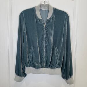 Vintage Y2K Kleen Crushed Velvet Bomber Jacket Dusty Blue Rayon Silk S